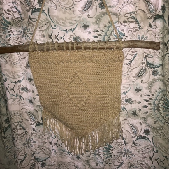 Handmade Tan Crochet Fringe Wall Hanging - Picture 2 of 6